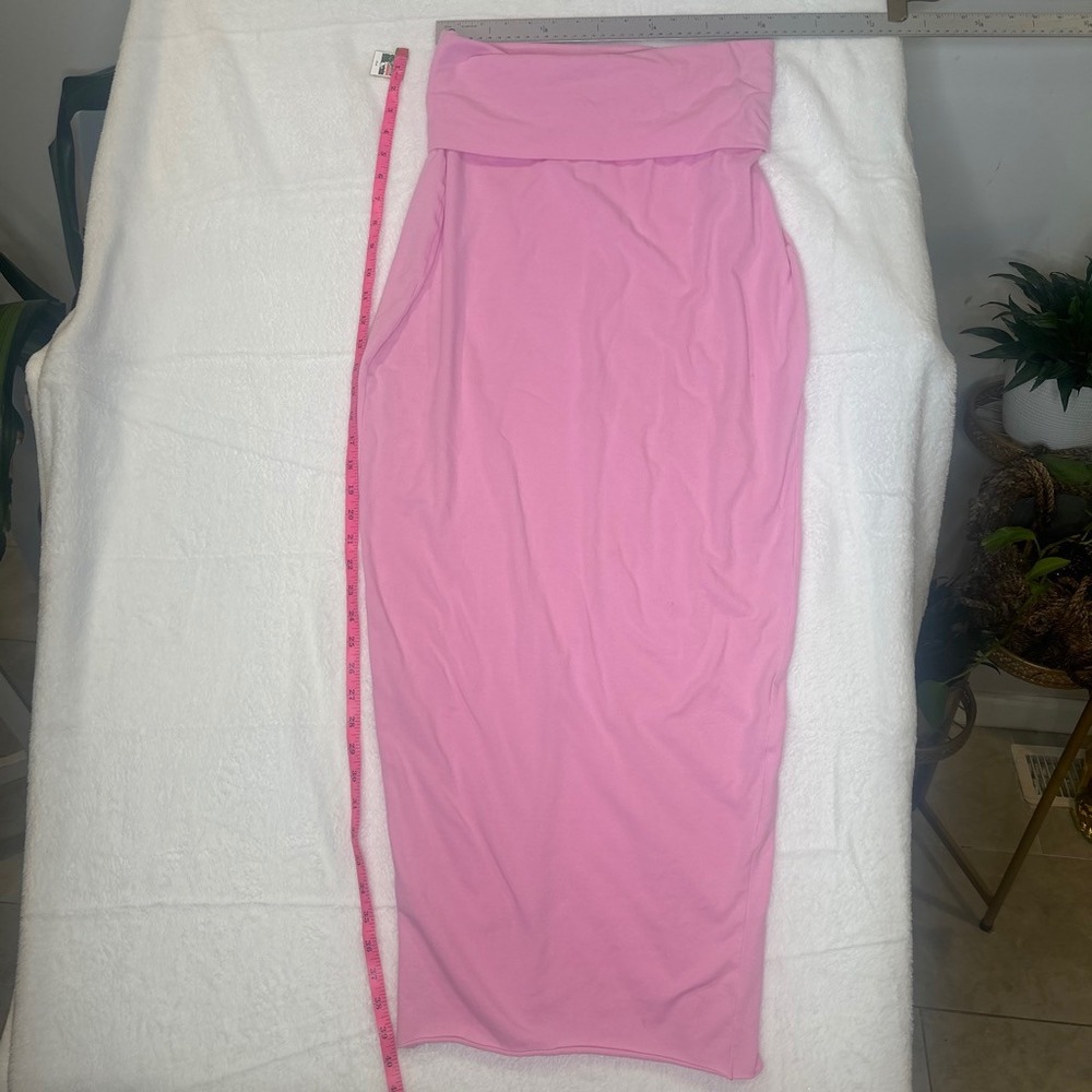 SKIMS Soft Lounge Foldover Maxi Skirt Pink XL Cotton Jersey Back Slit Long Skirt - Picture 4 of 7